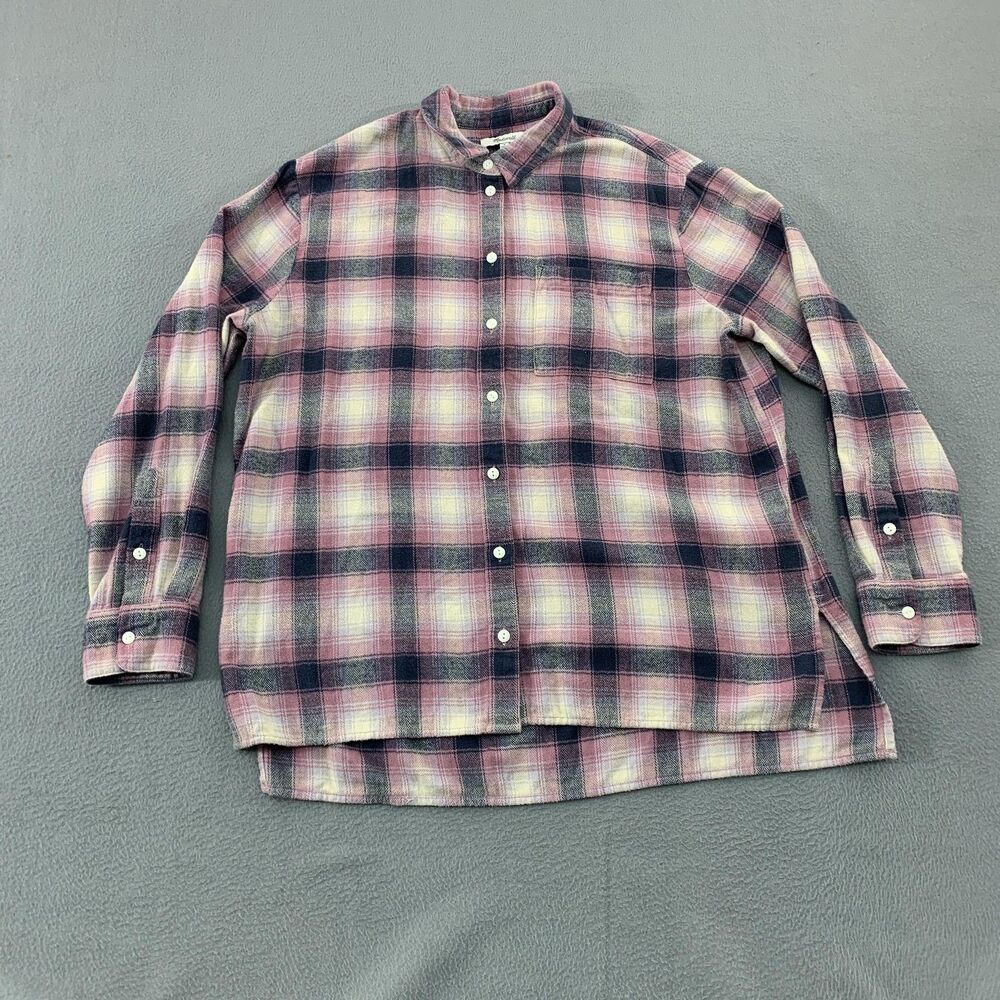 Madewell Shirt Womens Medium Pink Plaid Flannel Button Up Long Sleeve Oversize
